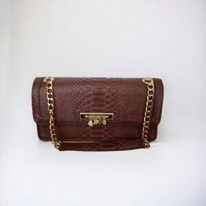 Liz Claiborne Vintage 2000 Brown Faux Crocodile Leather Clutch Shoulder Bag With